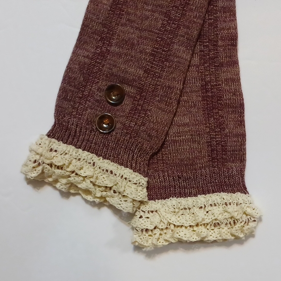 Burgundy Knee-high Boot Socks w/ Lace Accent - Picture 3 of 3